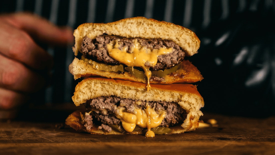 Juicy Lucy Burger with cheese pouring out
